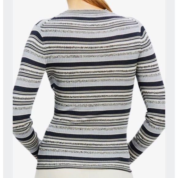 Theory Striped Rib Knit Top in Washable Silk - Picture 7 of 11